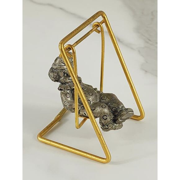 Mini Pewter Clown On Brass Swing 3 1/4" Figurine 90's George Good Home Decor Vtg - Picture 8 of 14